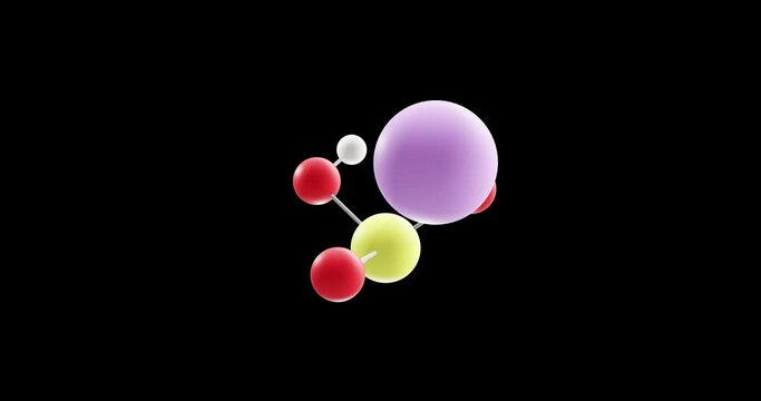 Sodium bisulfite molecule, rotating 3D model of e222, looped video on a black background