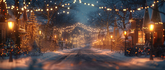 Fototapeta premium Winter festival with lights and decorations