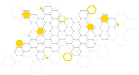 AI, big data, technology, innovative connectivity. Abstract geometric background featuring pattern of yellow and gray hexagons connected by lines for presentations, tech projects, design concepts.