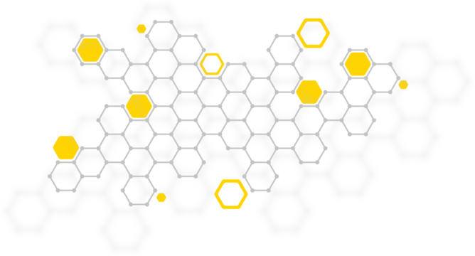 AI, big data, technology, innovative connectivity. Abstract geometric background featuring pattern of yellow and gray hexagons connected by lines for presentations, tech projects, design concepts.