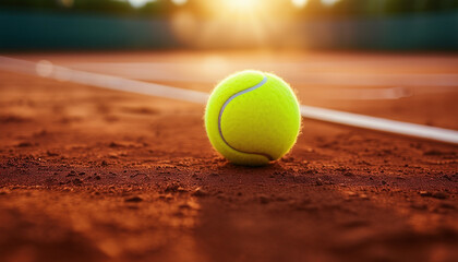 tennis ball on a clay tennis court
