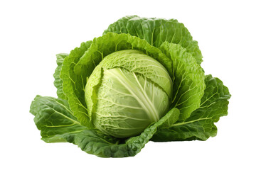 Fototapeta premium Fresh green cabbage head with leafy texture, organic vegetable produce, healthy cooking ingredient for nutrition isolated on Transparent Background