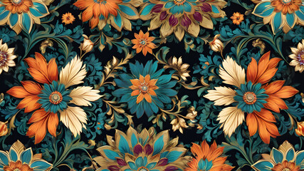 Fototapeta premium Seamless ethnic mughal floral motif on digital background pattern Abstract pattern. abstract floral and geometric print pattern for textile design and fabrics Generative AI