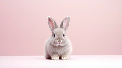 Obraz premium Cute little rabbit on a pastel background. Copy space for text.