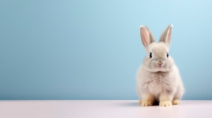 Obraz premium Cute little rabbit on a pastel background. Copy space for text.