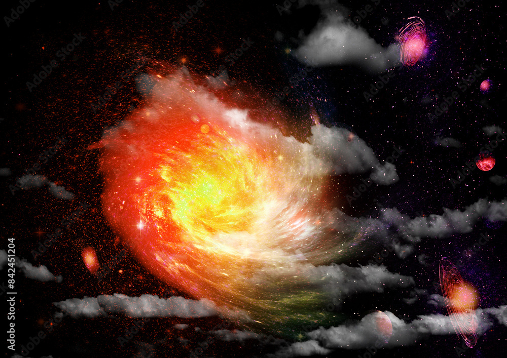 Poster galaxy in a free space. 3d rendering