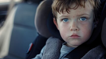 Toddler Boy in Car Seat Child s Portrait on Family Road Trip with Safety and Motion Sickness Concerns