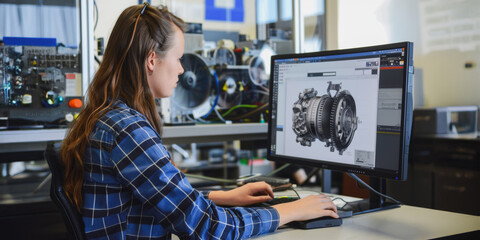 Engineer working on 3D mechanical design on computer