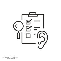 examination of the hearing organ icon, appointment with an ENT specialist, diagnosis of the human ear, thin line symbol - editable stroke vector illustration