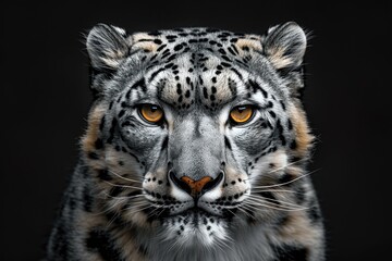 Obraz premium Portrait of snow leopard - Irbis (Panthera uncia) on black background