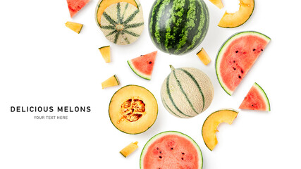 Watermelon and melon composition isolated on white background.