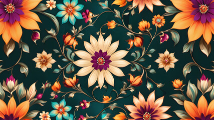 Seamless ethnic mughal floral motif on digital background pattern Abstract pattern. abstract floral and geometric print pattern for textile design and fabrics Generative AI