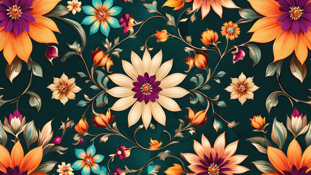 Seamless ethnic mughal floral motif on digital background pattern Abstract pattern. abstract floral and geometric print pattern for textile design and fabrics Generative AI