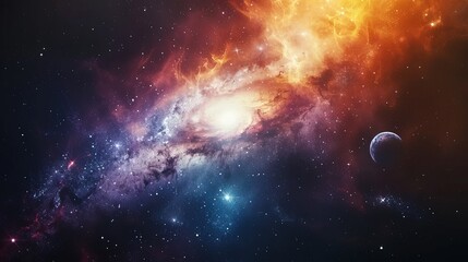 Illustration space universe - dream bright galaxy. Stars, planets, magic colorful world or miracle. Vivid colorful idea picture