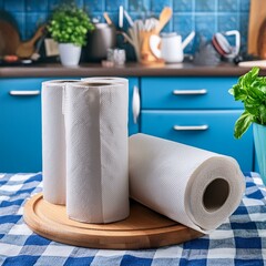 Kitchen paper rolls isolated on a background of a kitchen table