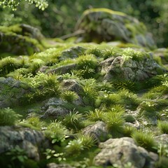 moss macro closeup moss on stone rock close up freshness morning light flare summertime nature background