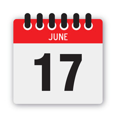 June, 17th calendar icon vector, concept of schedule, business, and tasks