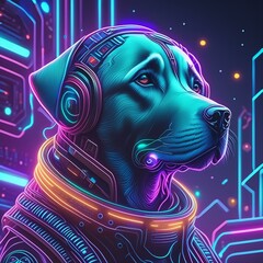 Obraz premium Labrador Retriever in cyberpunk style