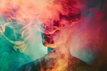 abstract stunning photo effect fog smoke light gradient vivid color of human portrait stylish graphic of camera techniv portrait