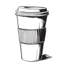Simple sketch of disposable coffee cup logo icon, black vector illustration on white background