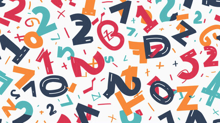 Multi-colored numbers and letters are randomly drawn on a white background, creating a solid background. Concept of teaching children and adults.