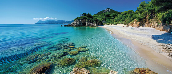 Tranquil Coastal Serenity - Sandy Beach and Clear Blue Waters Inviting Relaxation and Blissful Escape