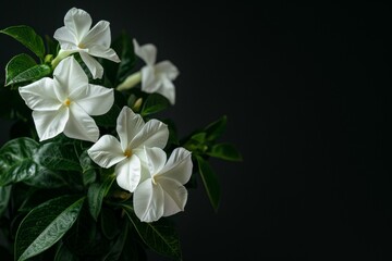 flower Photography, Jasminum carolinianum, full view object, copy space on right, Isolated on Black Background