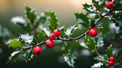 Obraz premium Sprig of European holly isolated