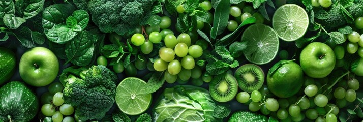 Green Fruit Banner Layout with Fresh Vegetables for Healthy Diet and Seasonal Vitamin Boost
