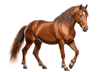 Fototapeta premium Majestic Brown Horse Posing on White Canvas on White or PNG Transparent Background.
