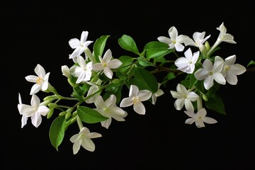 flower Photography, Jasminum fluminense, full view object, copy space on right, Isolated on Black Background