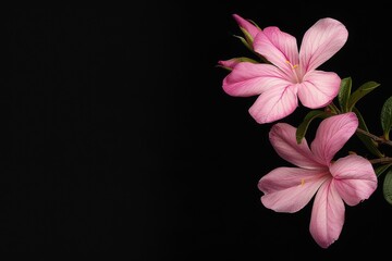 Fototapeta premium flower Photography, Jasminum mesnyi, full view object, copy space on right, Isolated on Black Background