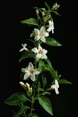flower Photography, Jasminum officinale, copy space on right, Isolated on black Background