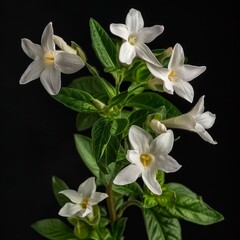 Fototapeta premium flower Photography, Jasminum polyanthum, Close up view, Isolated on black Background