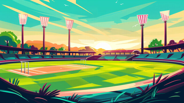 cricket stadium with a field vector illustration