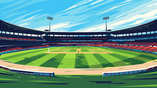 football stadium with a field vector illustration