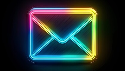 A neon colored envelope with a rainbow glow