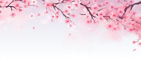 Fototapeta premium Cherry blossoms in bloom during spring season with white background providing copy space image.