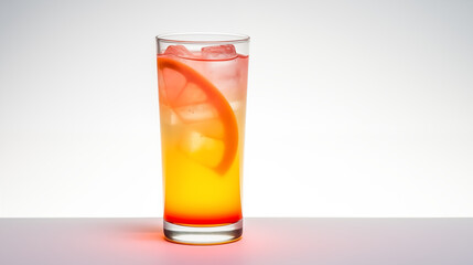 glass of orange cocktail on white background