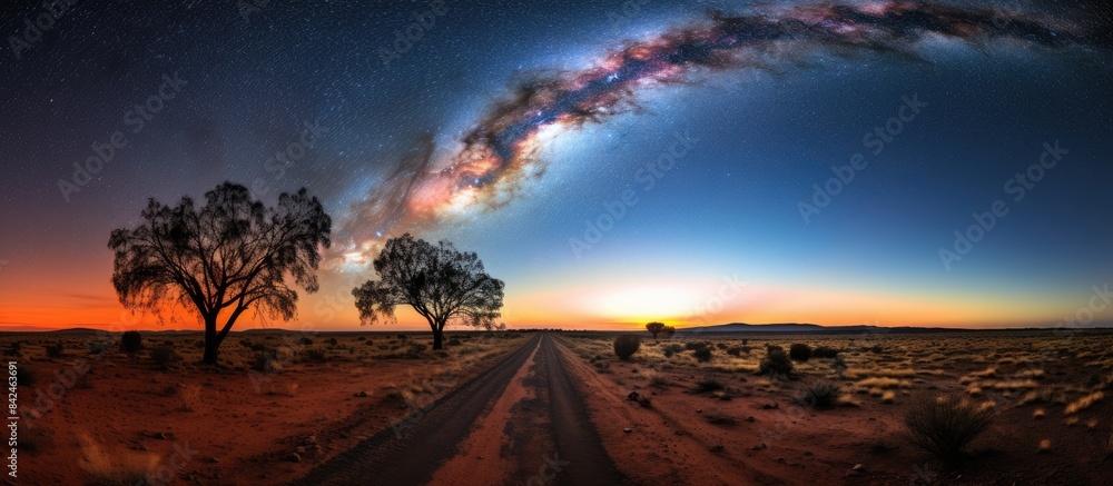 Canvas Prints a road stretching out towards the milky way galaxy in a mesmerizing copy space image.