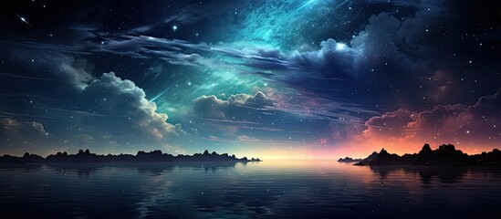 Naklejka premium The moon's glow creates a serene and beautiful atmosphere in the night sky, making it magical with copy space image.