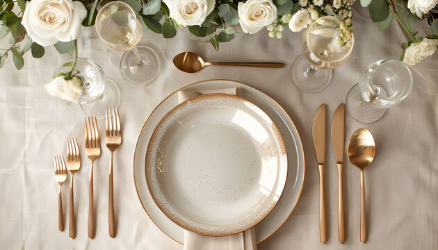 Stylish elegant table setting for festive dinner, flat lay