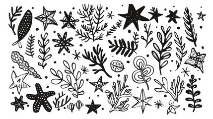 Collection of doodle elements including stars and plants