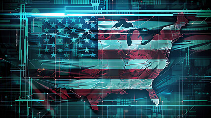 Futuristic Augmented Reality Hologram Overlay Concept Art Featuring an American Flag Design. Generative AI illustration 