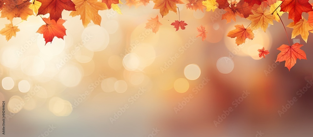 Poster fall-themed landscape with yellow and red maple leaves cascading down, ideal for design or as a bann
