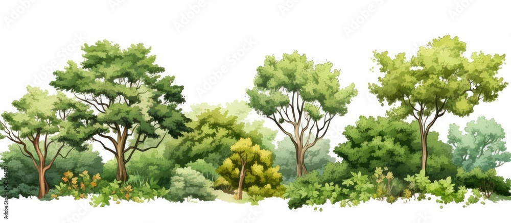 Poster a small forest is depicted against a white backdrop in this picture, providing a clippings path for 