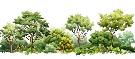 Fototapeta premium A small forest is depicted against a white backdrop in this picture, providing a clippings path for easy selection and use of the image's copy space.