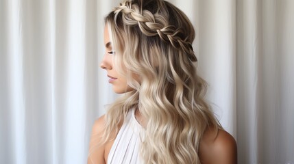 A Dutch braid crown with beachy waves