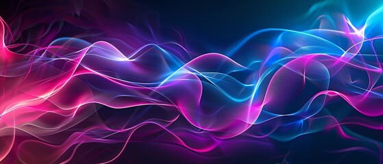 Fototapeta premium A futuristic abstract design with flowing lines and vibrant neon colors of pink, purple, and blue, set against a dark gradient background