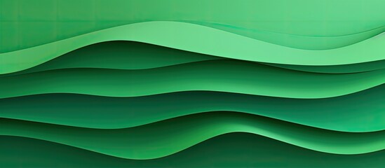 Fototapeta premium Top view of a minimal paper cut style composition with layers of green-toned geometric shapes and lines on an abstract green paper texture background, providing copy space image.